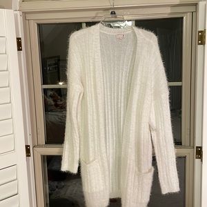 White Fuzzy Long Cardigan - never worn